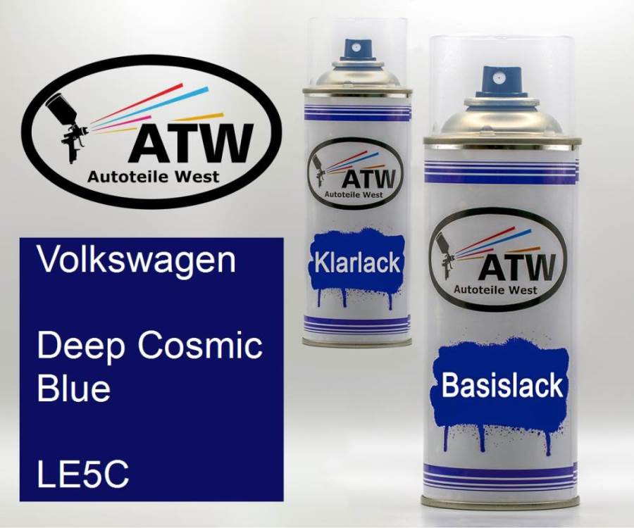 Volkswagen, Deep Cosmic Blue, LE5C: 400ml Sprühdose + 400ml Klarlack - Set, von ATW Autoteile West.